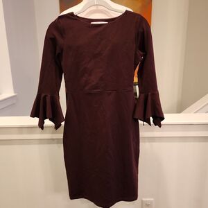 Susana Monaco Brown 3/4 Sleeve Ruffle Bell Dress Size S NWT